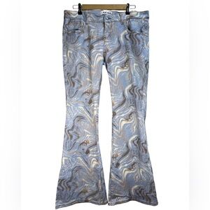I AM GIA Abstract Print Flare Jeans XL Light‎ Blue Cotton Stretch